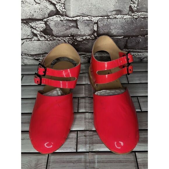 Hot Pink Patent Leather Handmade Ankle Strap Clogs Shoes Women Sz 38EU/7.5M US - Picture 6 of 16